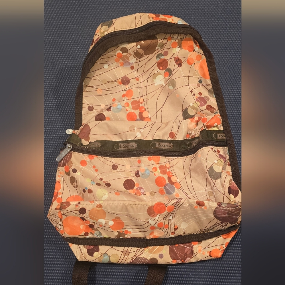 Lesportsac Beige and Orange Print Backpack